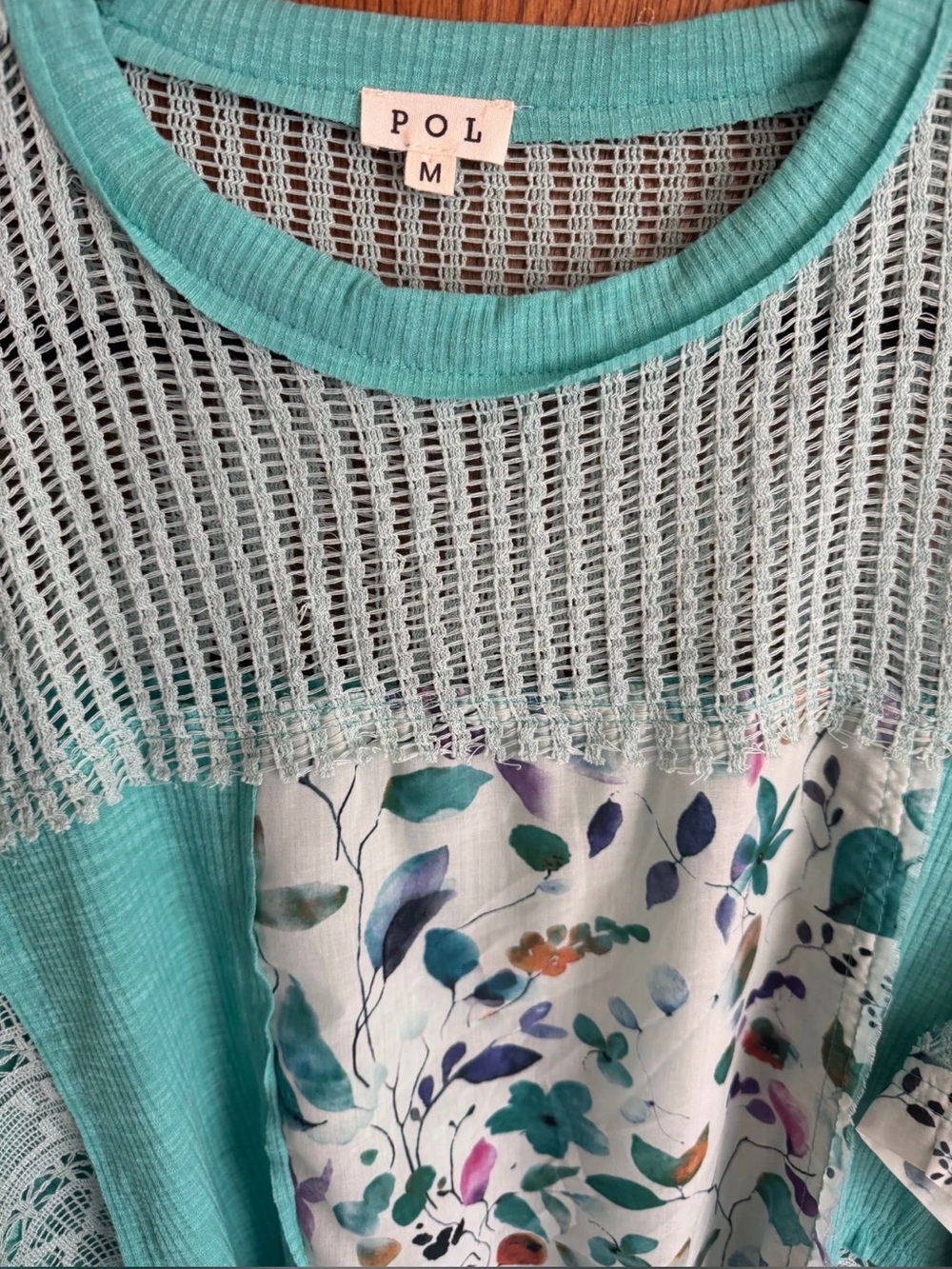 POL Boho Floral Mesh Panel Tee - Mint Floral - Picture 2 of 3